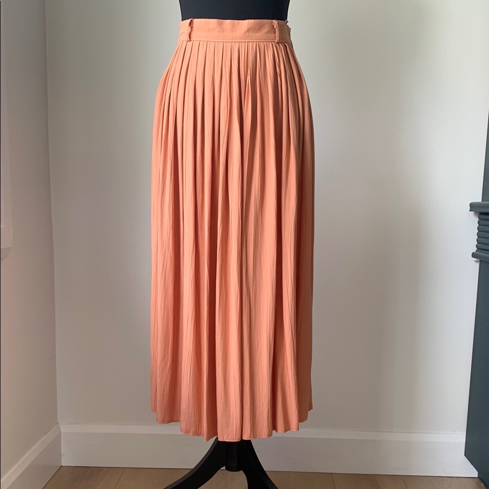 Vintage Steilmann Peach Pink Pleated Midi Skirt with Belt Loops - Size 10